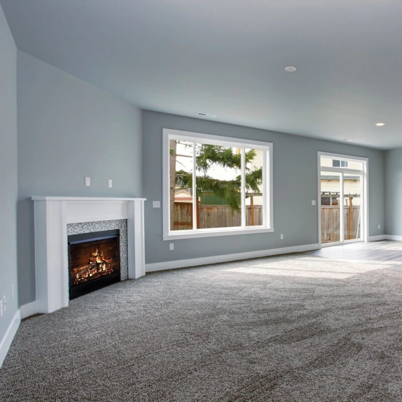 Spacious living room with new carpet floors